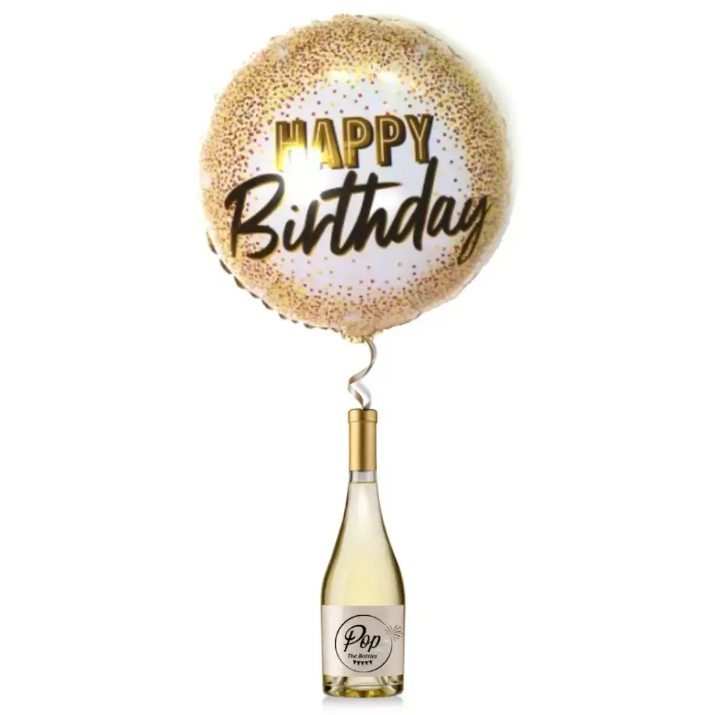 Wijn met logo en verjaardagballon